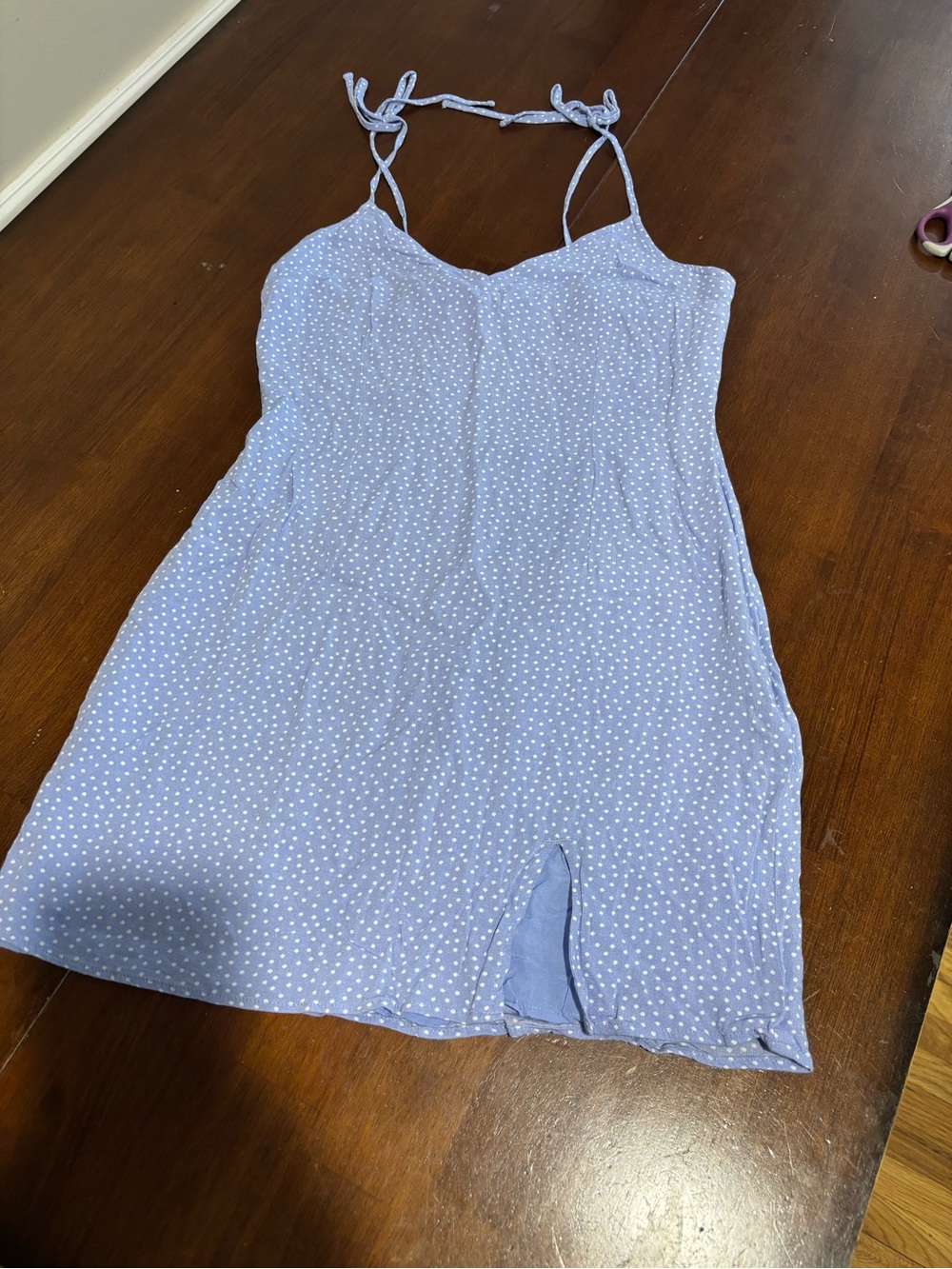 Abercrombie Light Blue Polka Dot Chemise Slip Dress With Narrow Straps